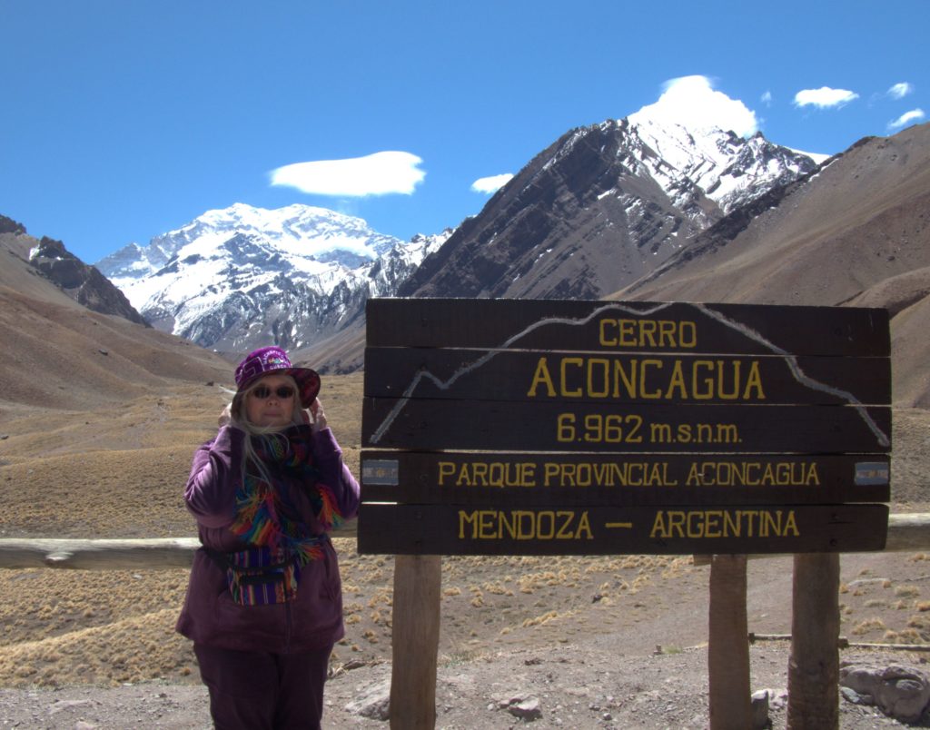 Susan with Mt Aconcagua behind