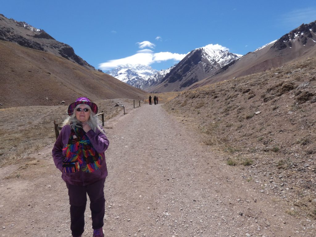 Susan with Mt Aconcagua
