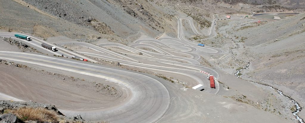 Switchbacks ascending to Paso de los Libertadores