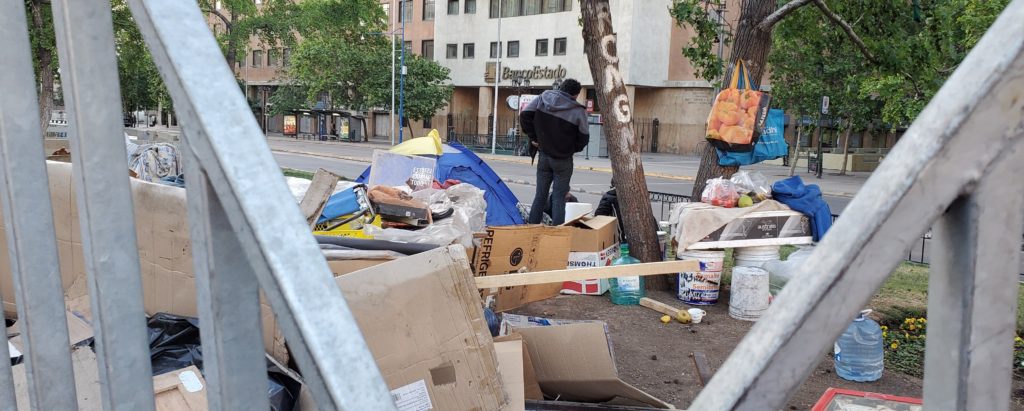 Homeless encampment amid Santiago, Chile protests, 10/24/19