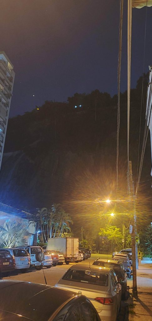 One of Rio's mountains looms over the street